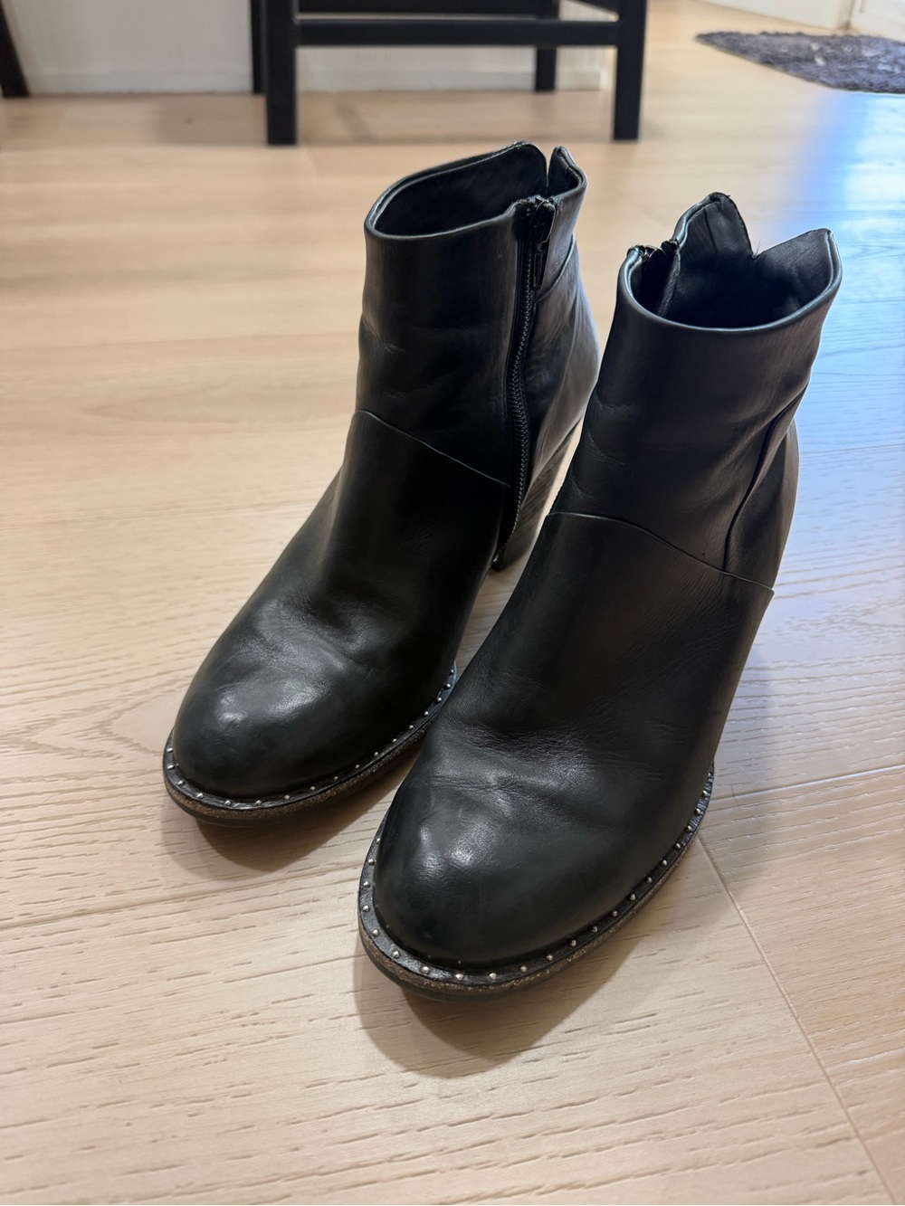 Paul Green "Stella" Studded Black Leather Ankle Boots (UK Size 5.5 / US Size 8)